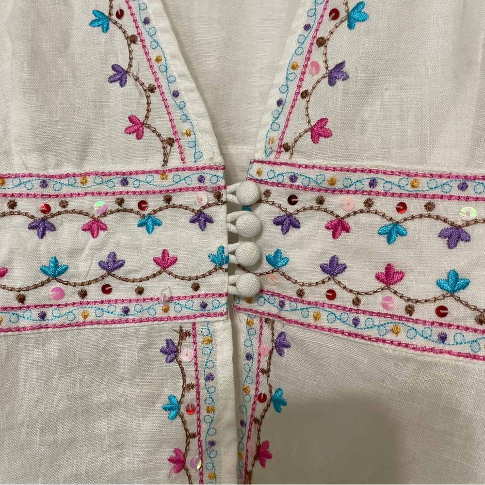 SilkLand White and Pink Embellished Blouse with 3/4 Sleeves - Picture 3 of 10